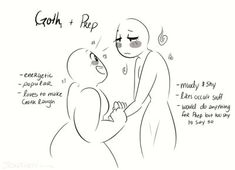 a drawing of two people holding each other with the words goth and rap written on them