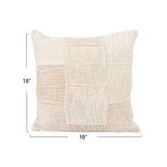 the pillow size is 18x16 inches, and has two different squares on it