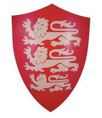 a red and white shield with lions on it