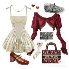 Apple White Inspired Outfits, Rococo Inspired Outfits, Apple White Aesthetic Outfit, Cute Red Outfits Aesthetic, Barret Outfit, Queen Of Hearts Aesthetic Outfits, Old Money Women Outfits, White And Red Outfit, Red Dress Outfits