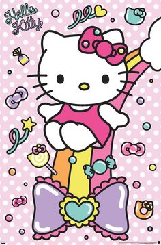 an image of hello kitty on pink background