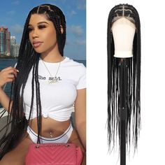 PRICES MAY VARY. 【Full Lace Front Wig】The braided wig is long approx 36 inches,15.8 oz weight, lightweight, double full lace fits well your forehead, natural baby hair creating a seamless transition, lace braided wigs making you look like the hair that grows from your scalp, natural enough. 【New fashion for you】Different shapes of braided wigs set off a different and beautiful self. knotless braided wigs with heart design hairstyles for you. Different from traditional box braid wigs, new attempt Braided Lace Front Wigs, Braid Wigs, Full Lace Front Wigs, Braid Wig, Bun Styles, Lace Braid, Box Braid Wig, Braided Wigs, Box Braid