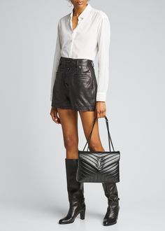 Saint Laurent Loulou Medium YSL Matelasse Calfskin Flap-Top Shoulder Bag, Matte Black Hardware - Bergdorf Goodman Ysl Loulou Bag Outfit, Ysl Loulou Bag, Ysl Outfit, Black Bag Outfit, Handbag 2022, Ysl Shoulder Bag, Backpack Outfit, White Backpack, Ysl Bags