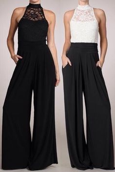 Wether you can or can't remember the 1970's is not relevant here, minimalist 70's look is all the rage. The runways for spring /summer 2015 Turtle Neck Jumpsuit, Black Palazzo Pants Outfit, Evening Pants, Evening Trousers, Jumpsuit Wide Leg, Gala Outfit, 70s Look, Evening Jumpsuit, Look Formal