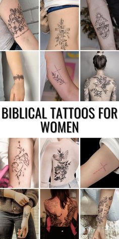 many different tattoos on the back of women's bodies