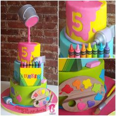 this is a birthday cake with crayons on it