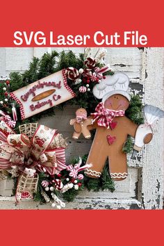 a christmas wreath made out of gingerbreads and candy canes with the words svg laser cut file