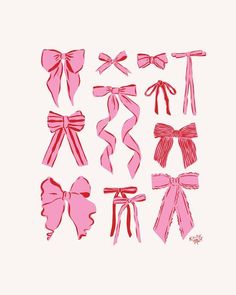 pink bows and ribbons on white background