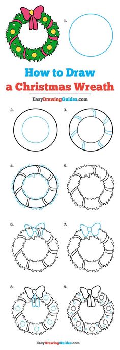 how to draw a christmas wreath for kids