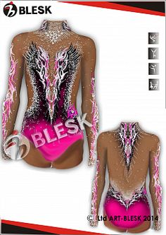 the back of a woman's bodysuit with pink and black designs