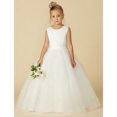 Silhouette:A-Line; Hemline / Train:Floor Length; Closure:Zipper UP; Fully Lined:Yes; Category:Flower Girl Dresses; Embellishment:Sash / Ribbon,Bow(s),Buttons; Season:Spring,Summer; Fabric:Satin,Tulle; Sleeve Length:Sleeveless; Style:Elegant; Occasion:First Communion; Waistline:Natural; Neckline:Scoop Neck; Listing Date:07/27/2018; Bust:; Hips:; Hollow to Floor:; Waist:; SizeChart1_ID:20:264; Size chart date source:Measured by LightInTheBox.; Size Range:Girls Cute Prom Dress, Girls First Communion Dresses, Boho Flower Girl, Cheap Flower Girl Dresses, Ivory Flower Girl, Diy Barn, Ivory Flower Girl Dresses, Girls Dresses Online, Cheap Flowers