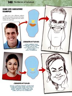 an info sheet shows how to draw people's faces in different styles and sizes