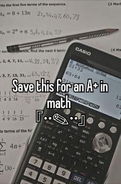 a calculator sitting on top of some paper with the words save this for an at - in math