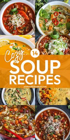 soup recipe collage with text overlay that reads easy soup recipes for the soul