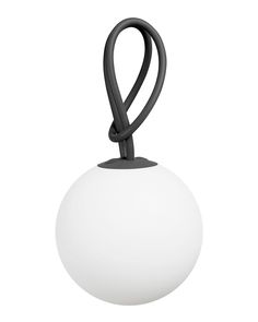 a white ball with a black cord hanging from it