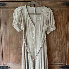 Rachel Pally Linen Dress Euc Xs Oatmeal Color Beige Short Sleeve Maxi Dress For Brunch, Cream Short Sleeve Maxi Dress For Brunch, Beige Knee-length Midi Dress For Brunch, Linen Style Fashion, Rachel Pally, Oatmeal Color, Linen Dress, Dresses Xs, Womens Dresses