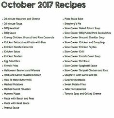 an image of the october 2017 recipe list for pizzas and other baked goods on display