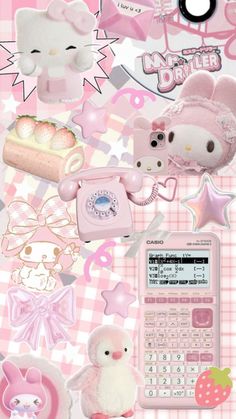 an image of hello kitty stickers on the back of a cell phone and other items