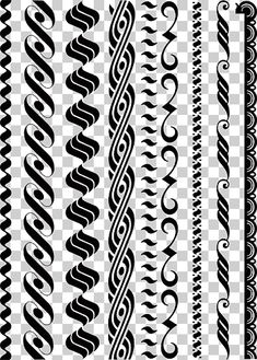 a set of different black and white patterns on a transparent background, with no background