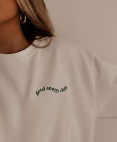 Good Energy Club Sweatshirt Easy 30 day return policy Simplistic Shirt Design, T-shirt Simple Design, Simple Tee Shirts, Cute Simple Crewneck, Back Of Crewneck Design, Simplistic Sweatshirt Design, Simple Hoodies Designs, Comfy Outfits Quotes, Minimalist Crewneck Design