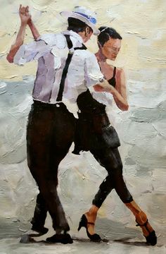 a painting of two people dancing together