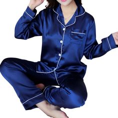 Material: PolyesterMaterial: SpandexPattern Type: SolidCollar: Turn-down CollarLength: Full LengthOrigin: CN(Origin)Sleeve Length(cm): FullSeason: SpringObscene Picture: NoSexually Suggestive: NoMaterial Composition: 95% Polyester 5%spandex Pijama Satin, Night Wears, Pajamas Aesthetic, Satin Pjs, Satin Pyjamas, Full Sleeve Top, Summer Pajama Set, Silk Pajamas Women, Pyjama Satin