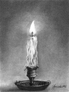 a drawing of a lit candle on a plate