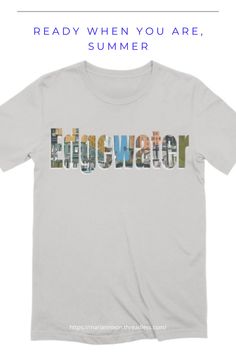 a white t - shirt with the words frogwater printed on it in multicolored letters