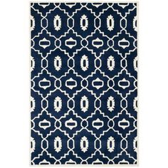 SAFAVIEH Chatham CHT745C Handmade Dark BlueIvory Rug The Chatham Collection by SAFAVIEH contrasts ancient Moroccan motifs with a fashion-forward palette of bright and pastel colorsThese stunning hand-tufted wool rugs are crafted in India to recreate the elegant look of hand-knotted carpets for todays lifestyle interiors Rug has an approximate thickness of 0.5 inchesFor over 100 yearsSAFAVIEH has set the standard for finely crafted rugs and home furnishingsFrom coveted fresh and trendy Stylish Rugs, Interior Rugs, Navy Rug, Geometric Area Rug, Wool Rugs, Ivory Rug, Blue Ivory, Hand Tufted Rugs, Contemporary Area Rugs