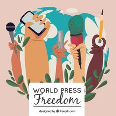 the world press freedom logo with people holding phones