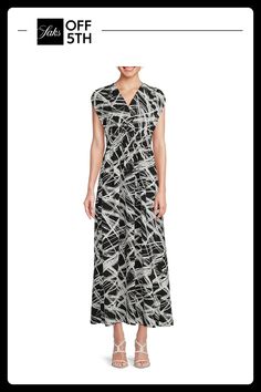 This Abstract Print Maxi Dress Featuring A Surplice Neckline And Shirred Waist Is The Most Fashionable And Comfortable Addition To Your Closet. Surplice Neckline Short Sleeves Pullover Style Shirred Waist Polyester Machine Wash Made In Usa Size & Fit A-Line Silhouette About 56" From Shoulder To Hem Model Shown Is 5'10" (177cm) Wearing Us Size Small. Womens - W Trend Separates > Saks Off 5th. Renee C.. Color: Black. Size: M. A Line Maxi Dress, Surplice Neckline, Short Sleeve Pullover, Printed Maxi Dress, Abstract Print, Pullover Styling, Day Dresses, Dresses For Sale, Made In Usa