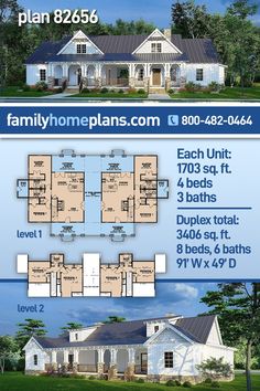 the floor plan for a house that has four bedroom and two bathrooms in each room