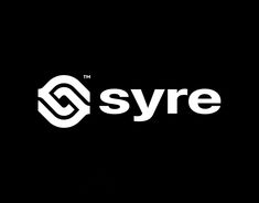 the logo for syre is shown on a black background with white letters and an image of