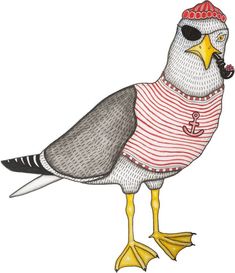 a drawing of a bird wearing sunglasses and a sweater with an anchor on it's chest