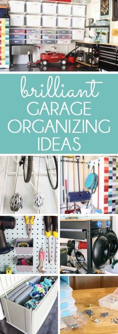 an organized garage with lots of storage and organizing items in it, including bookshelves