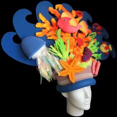 This Coral Reef Hat will definitely make you stand out at your next Party, Hora Loca, Wedding, Corporate Event, Birthday, Quinceanera, or Halloween Party! It can be used as a wedding hats, top hats, photo booth props, or a party favor. Fun Party Costume Cap, Whimsical Party Costume Hats And Headpieces, Novelty Hats For Carnival Themed Events, Whimsical Party Costume Cap, Whimsical High Crown Hat For Themed Events, Themed High Crown Costume Hats For Costume Party, Novelty High Crown Costume Hats For Parties, Themed Party Mini Cap Hat, Themed Party Mini Cap