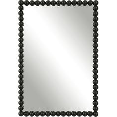 a black beaded mirror on a white background