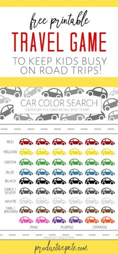 the free printable travel game to keep kids busy on road trips with car color search