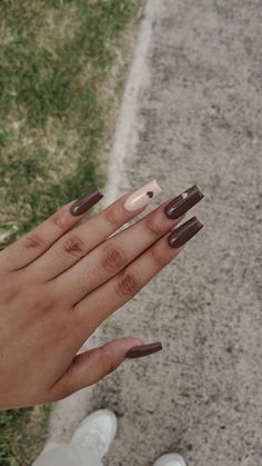 Gel On Acrylic Nails, Gel Tip Nail Designs, Brown Nails Ideas Simple, Brown Nails Inspo Aesthetic, All Brown Nails, Inspo For Nails, Brown Acrilyc Nails, Different Brown Nails, Tan Acrylics