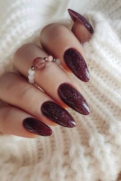 #Burgundy #Color #Fashion #HomeDecor Maroon Sparkle Nails, Dark Wine Nails With Design, Red Nail Long, Fall Nails Ideas Burgundy, Burgundy Nails With Glitter, Christmas Nail Color, Nail Design Winter, Burgundy Acrylic, Maroon Nail Designs