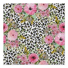 an animal print wallpaper with pink flowers and leopard spots on the background, including roses