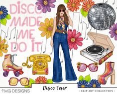 Overlays Web, Groovy Elements, 70s Retro Fashion, Moda Disco, Dance Decor, Dance Fever, Road Trip Fashion, Cartoon Inspiration, 70s Art