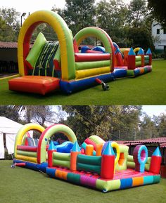 an inflatable bouncy house with slide and blow up