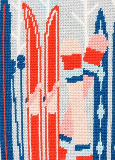 a cross stitch pattern with red, white and blue colors