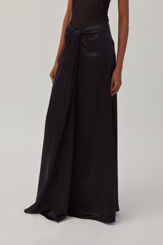 Floor-length skirt with front tucked draped detail in silk crepe-back satin. Details include a center front godet and zipper for closure. Lined in lightweight silk. Wear it with Rio Tank or Eloisa Top. Couture, Front Tuck, Modern Feminine, Jumpsuit Jacket, Floor Length Skirt, Silk Crepe, Shirt Sale, Luxury Women, Skirt Top