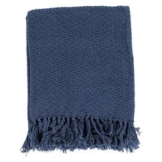 a blue blanket with fringes on it