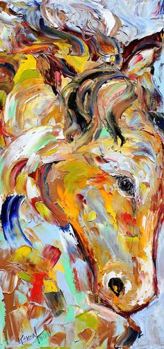 an abstract painting of a cow's head