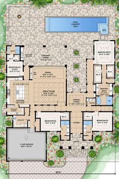 this is an image of the floor plan for a house with pool and hot tub