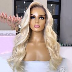 Dark Root Blonde Wavy Long Wigs T Part Lace Front Real Human Hair Natural Daily Platinum Blonde Ombre, 16 Inch Hair, Platinum Blonde Highlights, Blond Ombre, Blonde Wigs, Beach Blonde, Blonde Roots, Best Wigs, Ombre Wigs