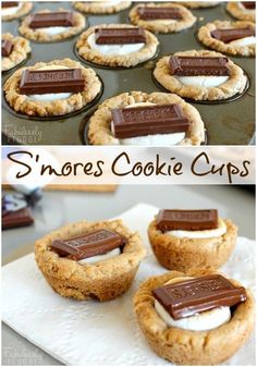 s'mores cookie cups with chocolate on top